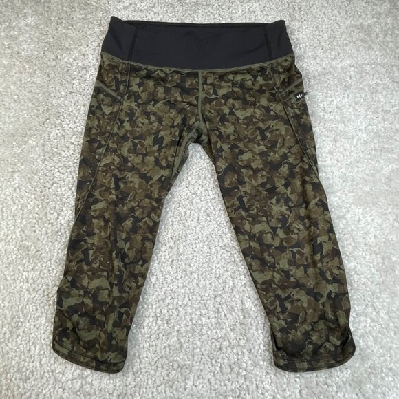 Lululemon Run Top Speed Crop Legging Green Camo Womens 8 - Picture 1 of 9
